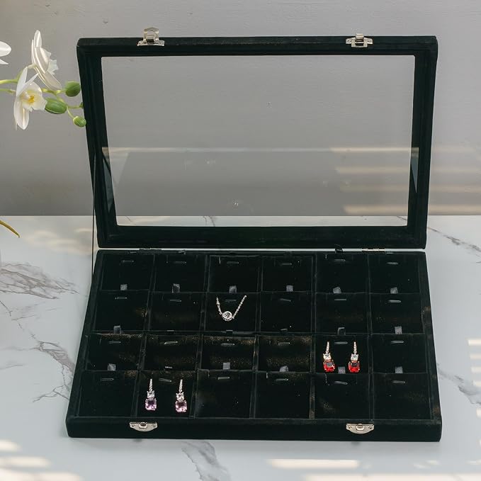 Jewelry Box Necklace Organizer Tray (Black) Necklace Display Case for Storage Jewelry Necklaces Display Stand 24 Slot Pendant Holder for Women - Image 8