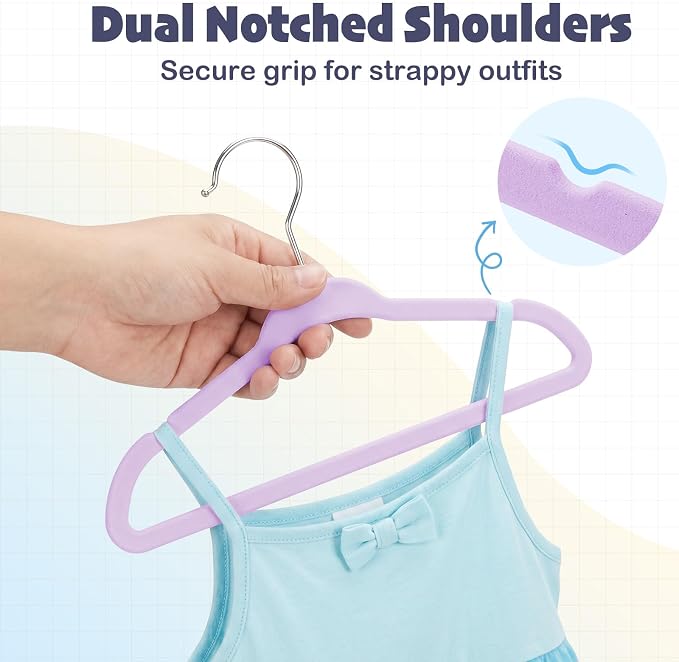 HOUSE DAY 11 Inch Velvet Baby Hangers 50 Pack Lt-Purple, Premium Kids Hangers for Children, Infant & Toddler Clothes, Durable Non Slip Small Baby Felt Hanger for Closet, Ideal for Everyday Use - Image 7