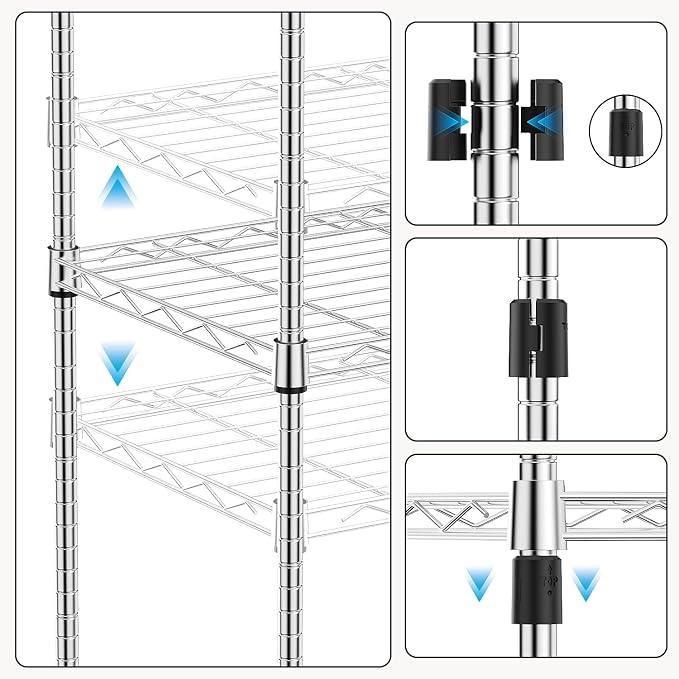 M MZG 1250 lbs 5 Tier Shelf Metal Storage Shelves Wire Rack Closet Organizers with Wheel for Garage Kitchen Bathroom Laundry Chrome 13.7" D x 23.6" W x 62.4" H - Image 4