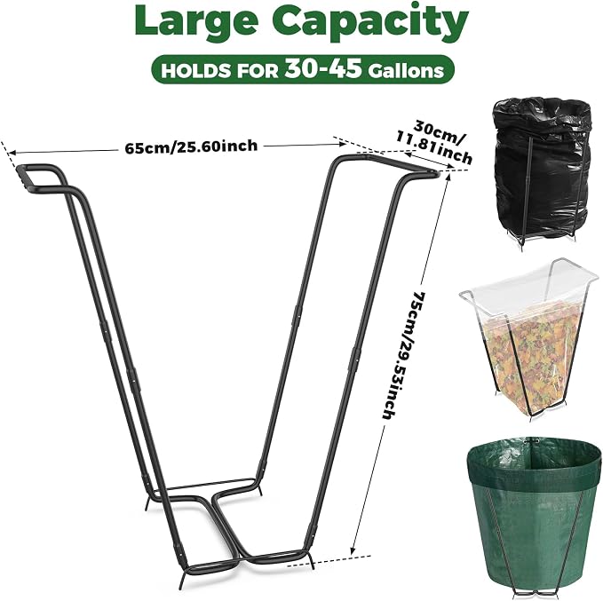 Outdoor Trash Bag Holder Metal Garden Trash Bag Holder for Yard Waste Stand Holds 30-45 Gallons Leaf Bag Holder with 4 Clips for Leaves Camping Lawn Party Weeding Yard Gardening（1pcs+4clips） - Image 2