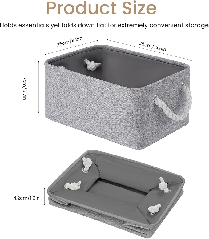 Storage Baskets for Shelves 13.8x9.8x6.7 Inch, Foldable Fabric Storage Bins with Handles, Small Storage Baskets for Organizing Closet, Office, Home Organization (1-Pack, Gray) - Image 4