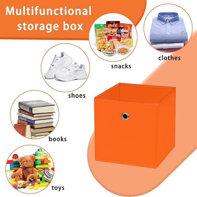 Foldable Storage Cubes Bins ,11 Inch Cloth Storage Cube Fabric Storage Box Cubes Organizer Baskets with Dual Handles for Home Organizer Set of 8 (Orange) - Image 3