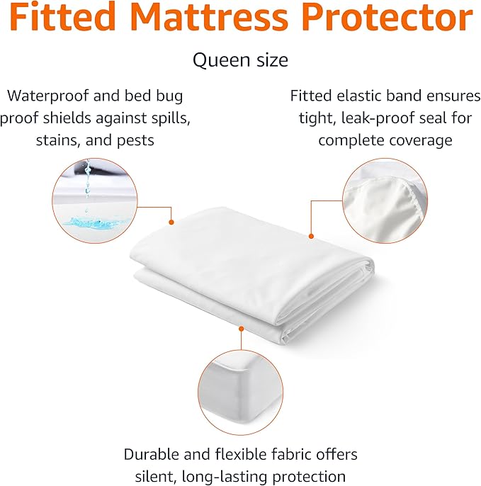 Amazon Basics Waterproof Mattress Protector, Queen, White