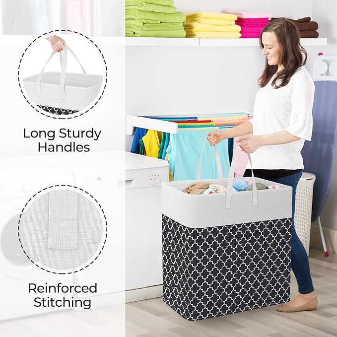 StorageRight Laundry Basket Hamper Large Collapsible Laundry Hamper with Easy Carry Handles，Freestanding Clothes Hampers for Laundry, Bedroom, Dorm, Clothes, Towels, 100L, Clover Black - Image 4