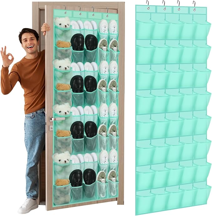 Windyun 40 over the Door Shoe Organizer Large Mesh Pocket Hanging Shoe Rack for Closet Turquoise Nonslip Behind Door Storage Holder Back to School Organizer for Dorm Room College Classroom Storage by Windyun