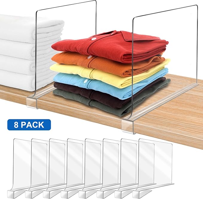 12 Inches Tall [Extra Tall Version] Shelf Dividers for Closet Organization and Storage, 8 Pack Purse Organizer for Closet Acrylic Bookshelf for Organization, Perfect for Sweater Shirts Handbags - Image 9