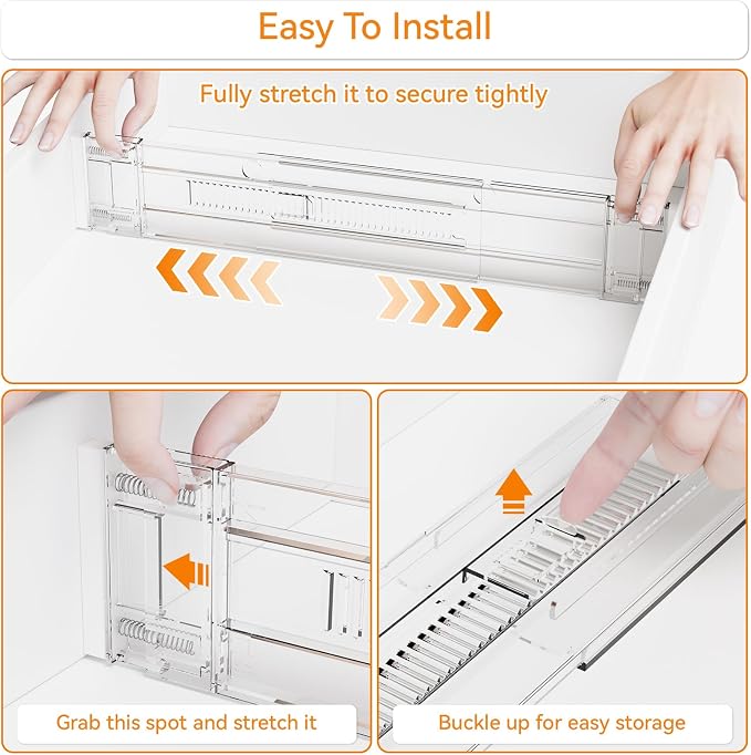 Yieach 8 Pack 3.2 Inch Shallow Acrylic Drawer Dividers for Clothes -Expandable from 15-21''- Adjustable Drawer Dividers for Baby Clothing,Sock,Underwear,Clear in Drawer Separators for Dresser,Kitchen - Image 4
