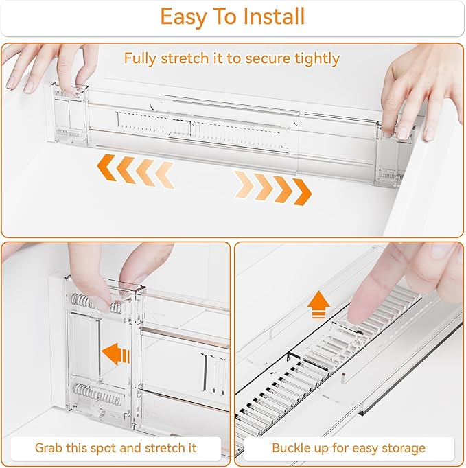 Yieach 4 Pack 3.2 Inch Shallow Acrylic Drawer Dividers for Clothes,Expandable Deep Dresser Dividers From 15 to 21'',Adjustable Drawer Separators for Dresser,Nursery and Baby Clothing,Sock,Underwear - Image 5