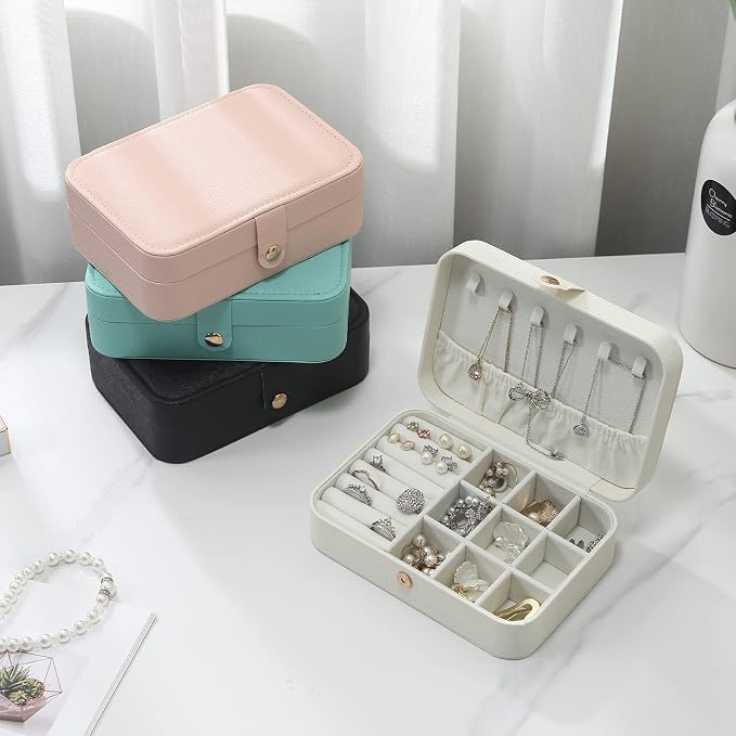 CASEGRACE Travel Jewelry Box Small Jewelry Organizer Case Display Storage for Earrings Necklace Rings Bracelets Portable Jewelry Organizer for Women Girls, White - Image 7