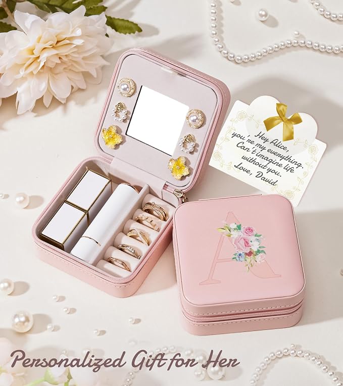 Enthralite Travel Jewelry Box for Girls: Traveling Jewelry Case Gift for Women - Mini Organizer for Necklaces Earrings Pink B - Image 6