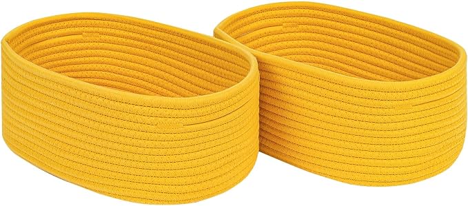 CubesLand Cube Shelf Closet Storage Baskets Bins Set 2,Woven Basket for Organizing/Storage,Long-lasting &Skin-friendly Toy Storage Basket Bin,Stylish Room Decor Basket,Yellow Cotton Rope Basket by CubesLand