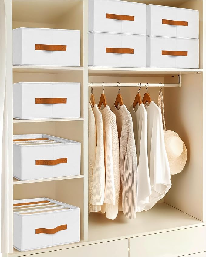 Homsorout Clothes Organizers and Storage - 4/5/7 Grids Fabric Jeans Organizer with Handles, Foldable Closet Organizers Dividers, Wardrobe organizer for Pant, Sweater, T-shirt, Scarf, 3 Pack, White - Image 8