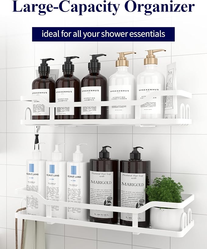 Kitsure Shower Caddy Extra Large - Adhesive Shower Organizer, Stainless Steel Shelf for Inside Shower, No Drill Bathroom Organizers and Storage, Home Decor Accessories, 2 Pack,White - Image 4