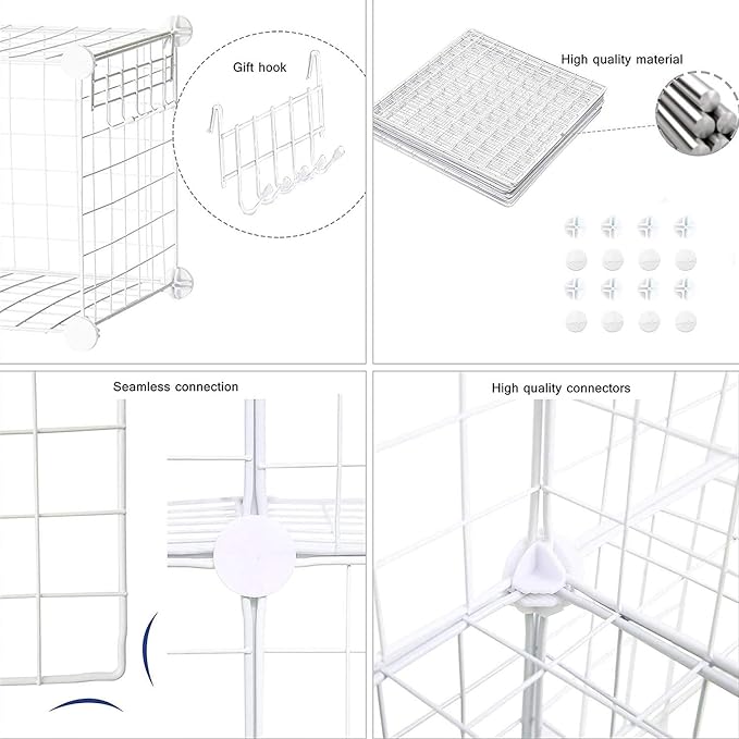 C&AHOME Wire Cube Storage, 12-Cube Storage Organizer Metal, C Grids Storage Bins Shelving, Modular Bookshelf Shelf, Closet Cabinet Ideal for Bedroom, Office 36.6”L x 12.4”W 48.4”H White - Image 6
