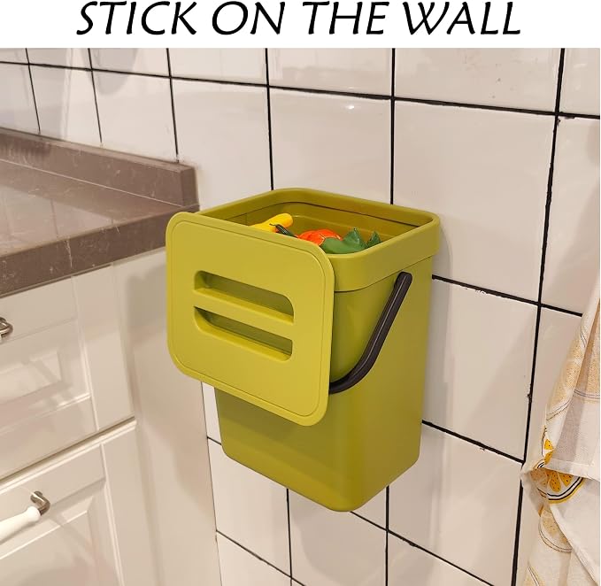 stonespace Small Kitchen Trash Can with Lid, Compost Bin Indoor Kitchen Sealed, Under Sink Trash Can, 5 L/1.3 Gallon Plastic Trash Bin, Green - Image 2