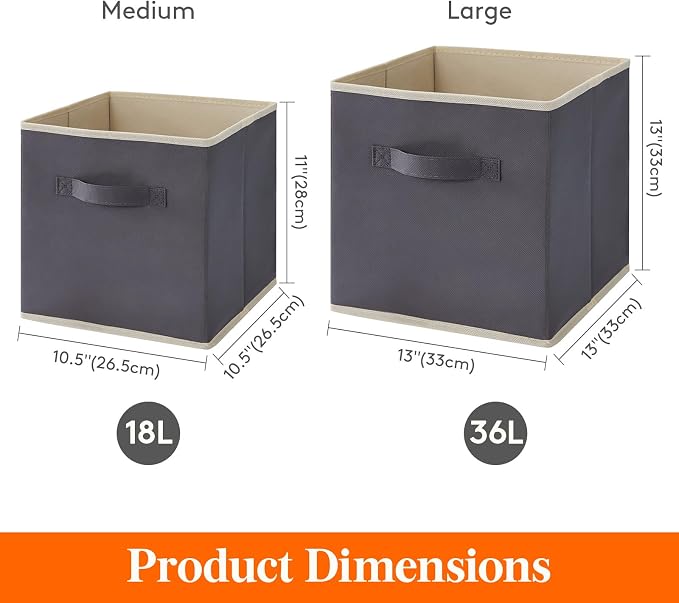 Lifewit Storage Cubes, Foldable Decorative Fabric Storage Baskets for Organizing Home Organizers with Handles for Shelves, Closet, 11 Inch Bins, 18L Gray&Black, 12 Packs - Image 5