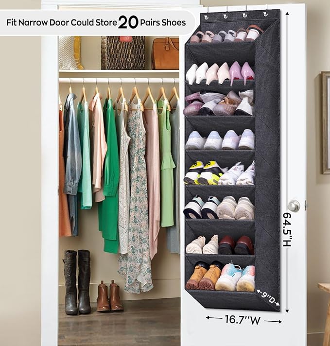 SLEEPING LAMB Over The Door Shoe Organizer for Closet with Large Deep Pockets, Narrow Shoe Rack for Door Hanging Boots Storage, Black - Image 2