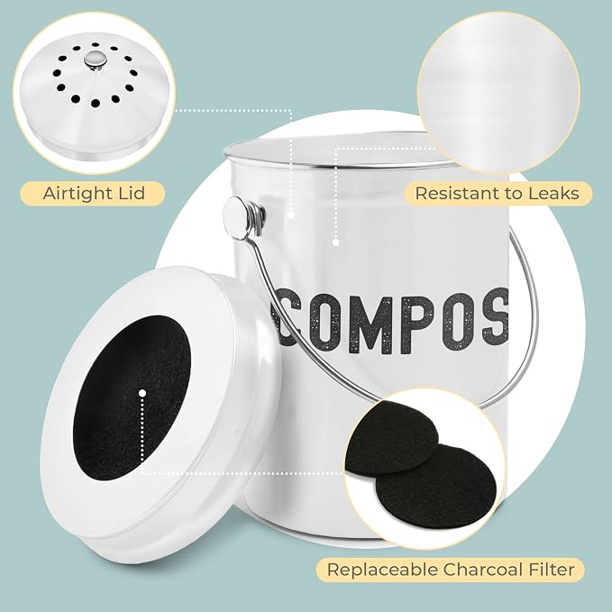 EPICA Countertop Compost Bin Kitchen | 1.3 Gallon | Odorless Composting Bin with Carbon Filters | Indoor Compost Bin with Lid | Stainless Steel Kitchen Composter for Food Scraps & Waste Recycling - Image 5