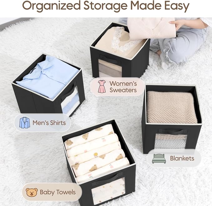 Homsorout Foldable Storage Cubes - Square Organizer with Window, Decorative Baskets for Organizing, Fabric shelf Basket for Clothes, 11 Inch Closet Storage Cubes, Set of 16, Black - Image 5