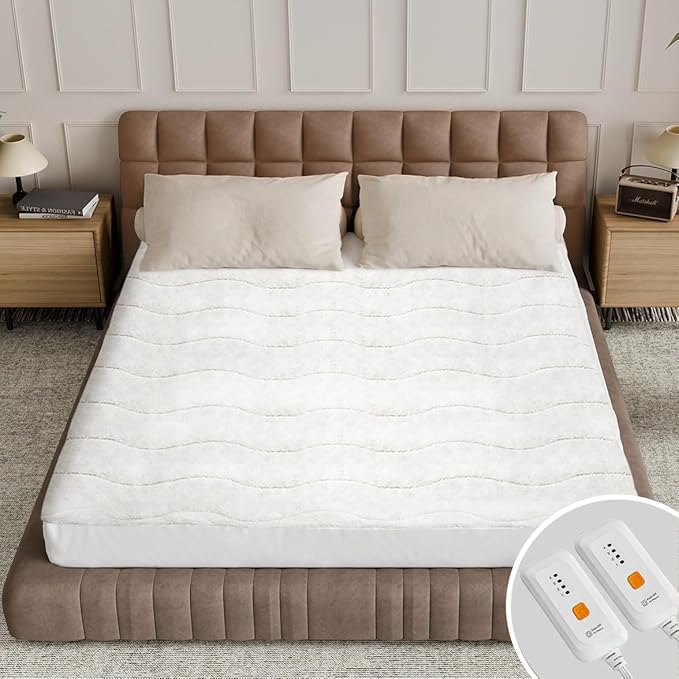 Heated Mattress Pad California King Size - Dual Control Electric Mattress Pad with 4 Heat Settings & 10 Hour Auto Off,Bed Warmer Mattress Cover 15" Deep Pocket,Machine Washable(White-Sherpa)
