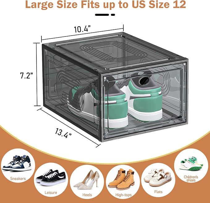 caktraie 10 Pack Thicken Shoe Organizer Stackable,Upgraded Sturdy Shoe Storage Box with Magnetic Door,Shoe Containers For Sneaker Display,Hat Organizer,Black… - Image 4