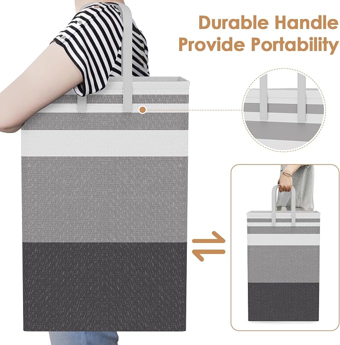 75L Large Laundry Hamper with Handles, Dirty Clothes Hamper for Bedroom Waterproof, Freestanding Tall Laundry Basket Waterproof, Hamper for Bedroom, Bathroom, Dorm, Toys Storage(Stripes, 1 × 75L) - Image 4