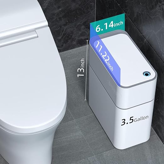 MOPALL Small Bathroom Trash Cans with Lids,Motion Sensor Bathroom Trash Can,Narrow Waterproof Plastic 3.5 Gallon Automatic Adsorption Touchless Garbage Can,White - Image 6