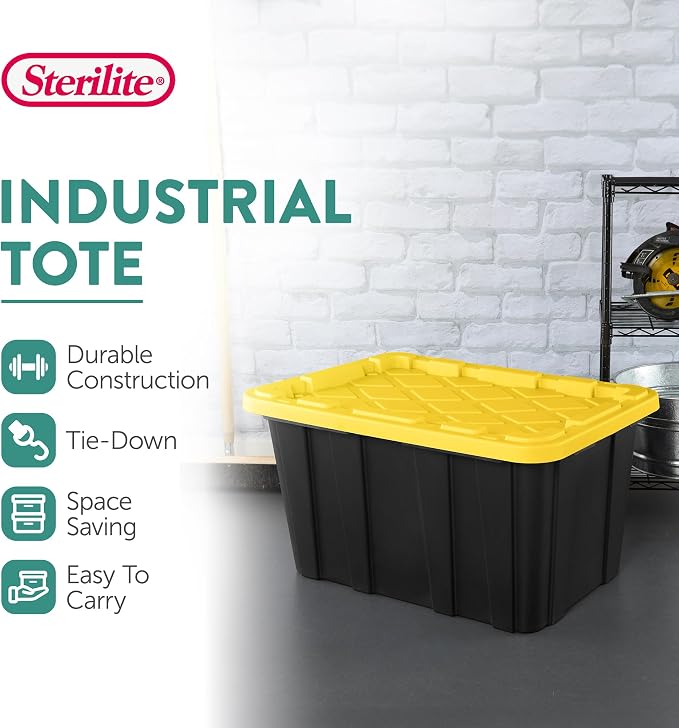 Sterilite 12 Pack Industrial Tote Organizers, Plastic Storage Container Bins with Lids, 27 Gallon - Heavy-Duty Organizing Containers for Closet, Bathroom, and Office - Image 3