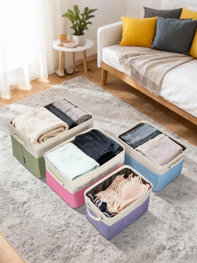 BALEINE 3 Pack Fabric Closet Storage Bins for Shelves, Linen Closet Organizers and Storage, Decorative Baskets for Organizing, Shelf, Clothes, Home, Office (Navy Blue, 17''x13''x10.5'') - Image 7