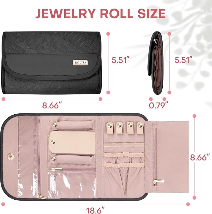 Travel Jewelry Organizer Box, Foldable Travel Case for Earrings, Necklaces, Rings, Bracelets, Black - Image 2
