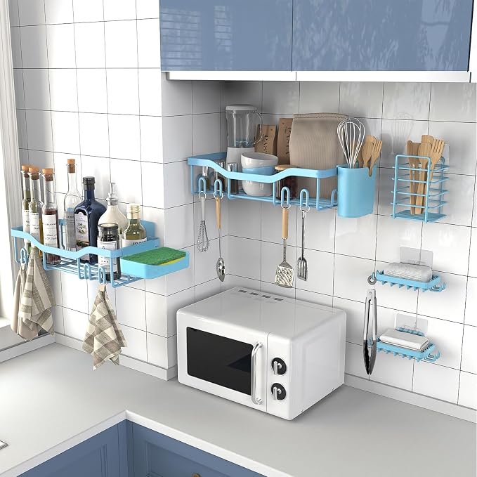 NESOMI Shower Caddy Adhesive Shower Organizer 7-Pack, Rustproof Stainless Steel Bathroom Shelves, Large Capacity No-Drill Rack Storage Accessories with Soap Dish Toothbrush Holder Hooks - Image 6