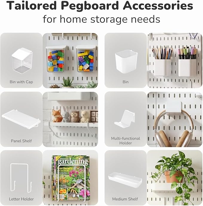 Keepo Peg Board Wall Organizer – Plastic Pegboard Panels, Modular Peg Board Storage System for Home Office, Craft Room, Gaming Setup (White, 33″×22″) - Image 4