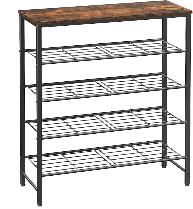 Kitsure Shoe Rack for Closet, Rustic Brown Shoe Organizer with Leveling Feet, Sturdy & Rust-Proof Shoe Storage for Entryway, Bedroom, Living Room, 29.5" x 11.4" x 31.2", Brown by Kitsure