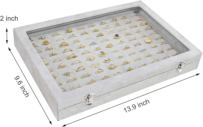 Siveit Ring Display Case Organizer Box with Transparent Lid 100 Slot Holder Showcase For Store Display Jewelry Show Home Organizer For Jewelry Rings Studs Earrings (Grey) - Image 2