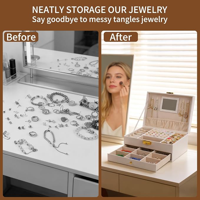 coobest Jewelry Box, 2 Layer Jewelry Organizer with Velvet Earring Organizer, Jewelry Holder Organizer Travel, White Jewelry Boxes for Women, Jewelry Boxes & Organizers for Girls - Image 4