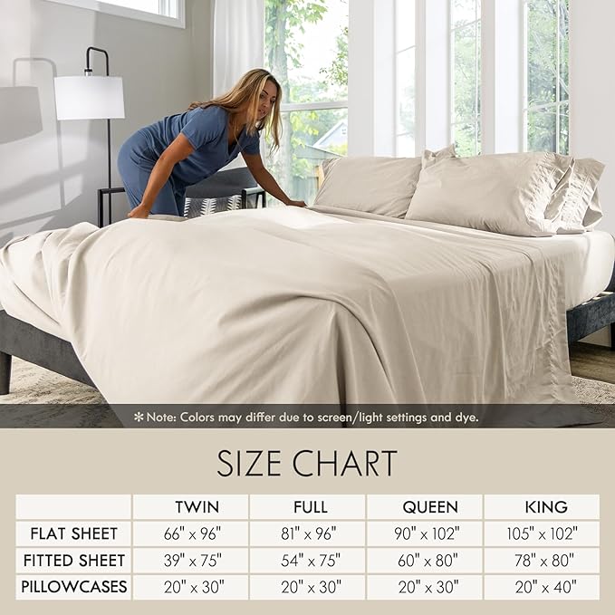 ClevaHome Queen Size Sheet Set - 6 Piece Soft Breathable Luxury Bed Sheet Set - Shrinkage & Fade Resistant Embroidered Bedding Sheet with Deep Pocket, 2 Extra Pillowcases (Queen, Oat Milk)