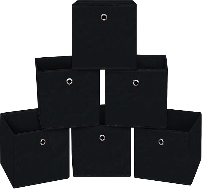 Black Foldable Storage Cubes Bins ,11 Inch Cloth Storage Cube Fabric Storage Box Cubes Organizer Baskets with Handles for Home Organizer Set of 6 (Black) by NieEnjoy