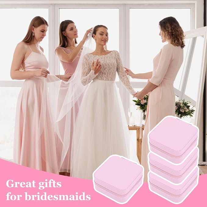 12pcs Mini Travel Jewelry Case,Bridesmaids Proposal Small Jewelry Box Mini Jewelry Organizer,Small PU Leather Portable Storage Box for Rings,Earrings,Necklaces,Bracelets(cherry blossom pink) - Image 4