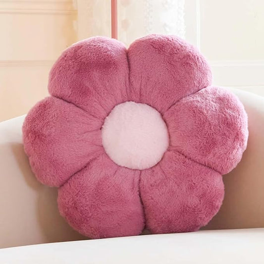 Kcvvcr Dusty Purple Flower Shaped Throw Pillow with Faux Rabbit Fur, 19.6" Soft Plush Throw Pillow for Bedroom Living Room