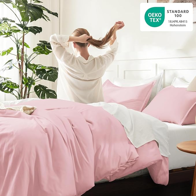Litanika Pink Twin/Twin XL Comforter Set, 2 Pieces Girls Teen Kids Cute Soft Solid Bedding Comforter Set, All Season Bed Set (66x90In Comforter & 1 Pillowcase)