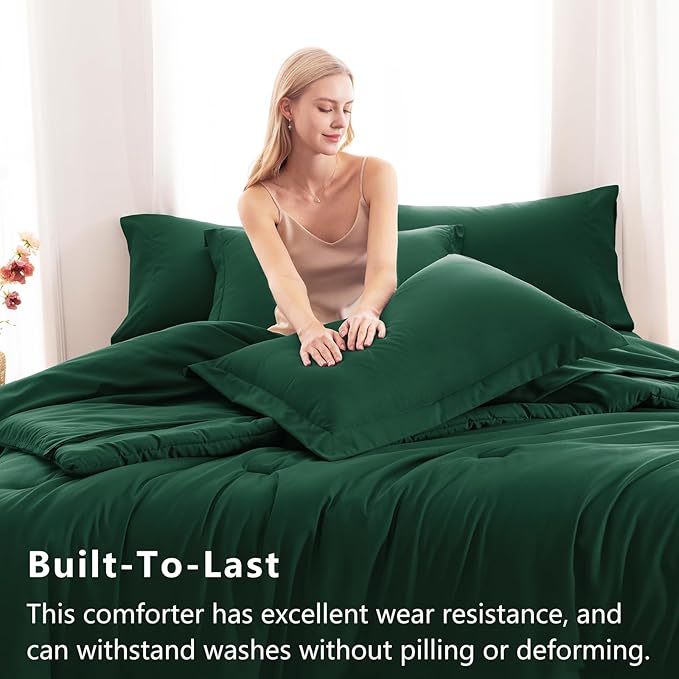 CozyLux King Size Comforter Set Emerald Green, 7 Pieces Bed in a Bag King Comforter Set with Sheets, Luxury Bedding Sets with Down Alternative Comforter, Fitted Sheet, Flat Sheet, Pillowcases & Shams