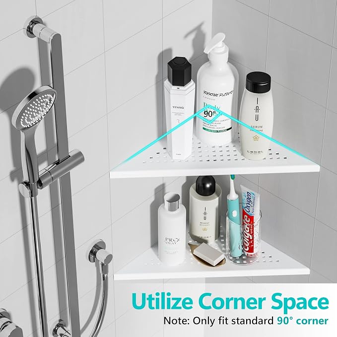 Qeke Corner Shower Shelves, 10” Recessed Tile Shower Shelf Matte White, 304 Stainless Steel Grout in Corner Tile Shower Shelves, No Drilling, 2 Pack - Image 3