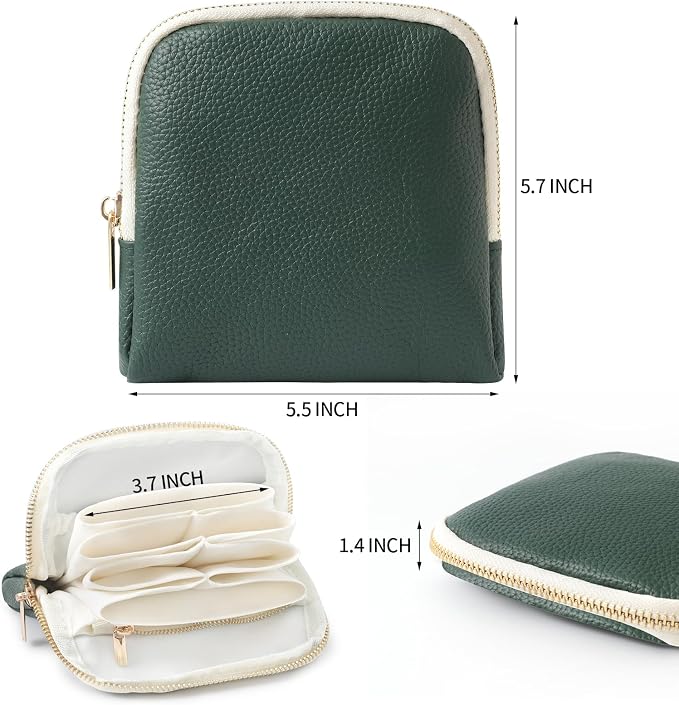 Genuine Leather Travel Jewelry Organizer Case Pouch Bags with Zipper, Small Mini Portable Jewelry Storage Bag for Ring Earrings Necklace Bracelet Travel Essentials Gift for Women（Dark Green） - Image 2