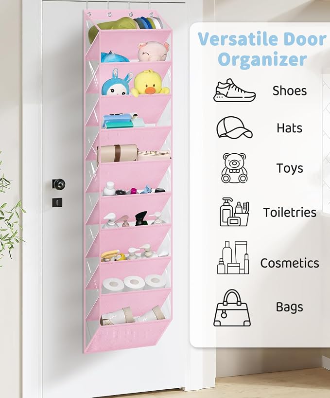 AOODA 10 Tier Clear Over the Door Shoe Organizer Storage, Deep Pockets Large Hanging Shoe Rack for Closet Door, Fit 20 Pairs Shoe Holder Hanger for Sneakers, Boots (Pink) - Image 7