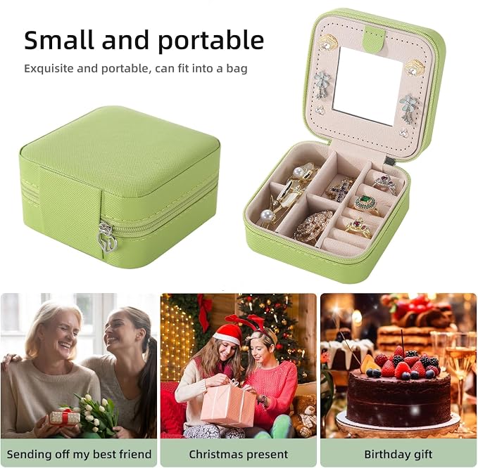 KElofoN Travel jewelry case Travel jewelry box Travel Jewelry Organizer Small Jewelry Organizer Box Gift for Girls Women with Mirror(Grass green) - Image 5