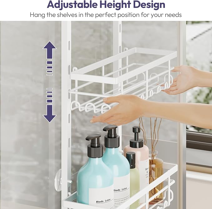 SWTYMIKI Over The Door Shower Caddy - 4 Tier Rustproof Hanging Shower Organizer with Adjustable Shelves, 40 Hooks & Soap Holder, Hanging Shower Rack Storage for Bathroom Accessories, White - Image 3
