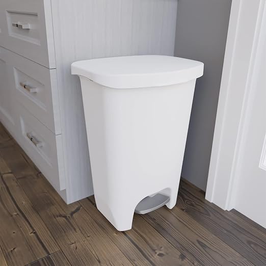 Glad 13 Gallon Trash Can | Plastic Kitchen Waste Bin with Odor Protection of Lid | Hands Free with Step On Foot Pedal and Garbage Bag Rings, 13 Gallon, White - Image 7
