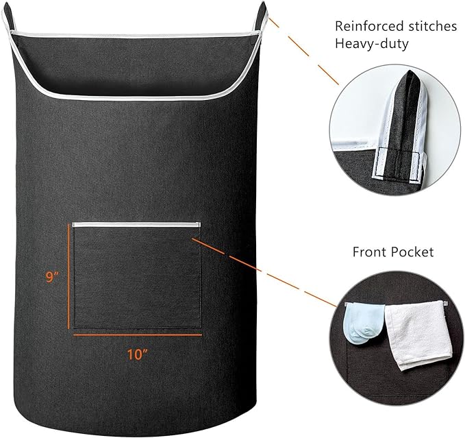 SAVERHO Black Hanging Laundry Hamper Bag, XL Door Hanging Hamper with Large Openging Laundry Hamper Storage Bag Large Size 36X22 Inch (Black) - Image 5