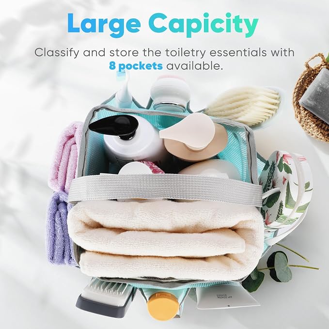 EUDELE Mesh Shower Caddy Portable, 8-Pocket Large Capacity, Quick Dry, Easy Clean, for Beach, Swimming, Gym, Travel - Image 2