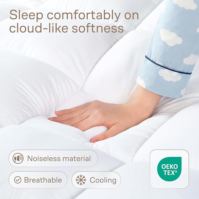 Ultra Soft Twin Mattress Topper - Cloud-Like Mattress Pad for Back Pain Relief - Breathable Cooling Material for Hot Sleepers, White